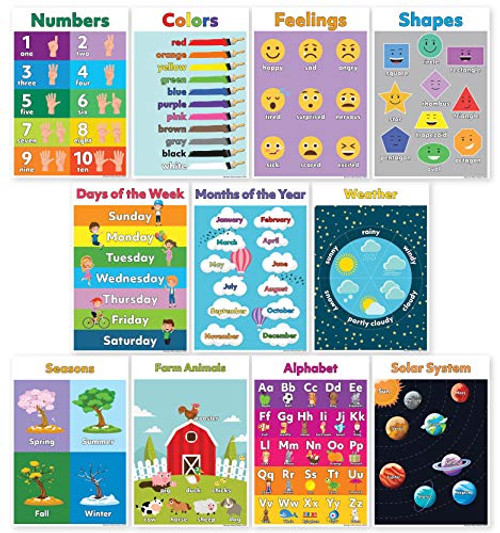 11 Educational Posters for Preschool Learning (Preschool Posters) Classroom Posters Include ABC/Alphabet Poster, Solar System Poster, Shapes Colors Letters & Numbers (NON LAMINATED) 13X18