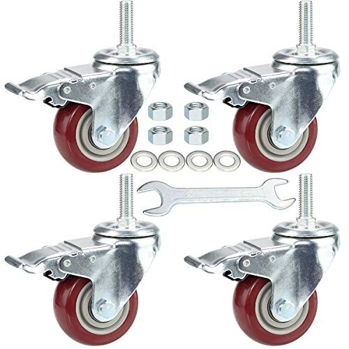 DICASAL 3 Inch Swivel Stem Casters Heavy Duty American Size 1/2"-13x1-1/2"Stem Thread Wheels 360 Degree Durable Wheels Dual Safety Locks Castors with 990 Lbs Capacity Pack of Four