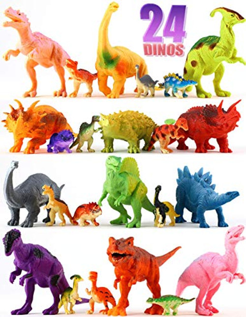 Dinosaur Toys for Boys & Girls - 12 Large & 12 Small Toy Dinosaurs + Double Sided Play Mat - Assorted Colorful Dinosaurs, Party Supplies - Dinosaur Figures Gift for Kids 3+