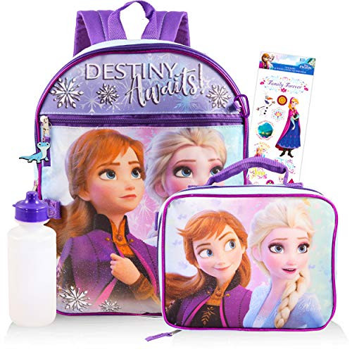 Disney Frozen Backpack Set for Girls ~ 5 Pc Deluxe 16" Frozen Backpack with Lunch Bag, Stickers, and More (Frozen School Supplies)