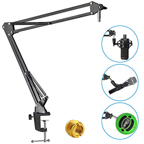 SUNMON Microphone Boom Arm Stand, Suspension Boom Scissor Arm Stand Mic Clip Compatible with AT2020, AT2035 Microphone