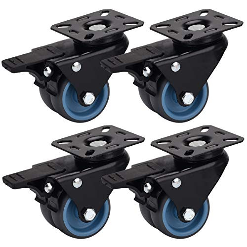DICASAL 2 Inch Heavy Duty Swivel Double Wheels Casters Quite Mute TPR Material Castors with 4 Brakes