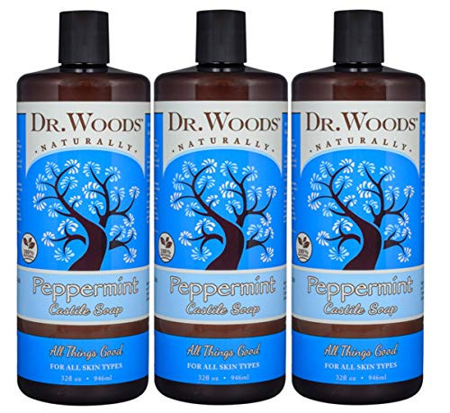Dr. Woods Pure Peppermint Liquid Castile Soap, 32 Ounce (Pack of 3)