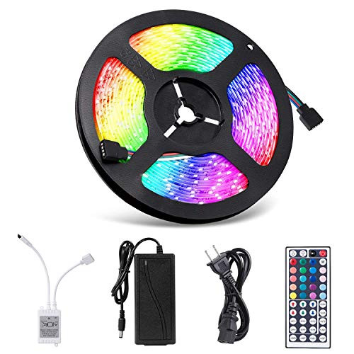 Led Strip Lights, 16.4ft Flexible Color Changing RGB, Led Light Strip 5050, App Control with Remote, 44-Key Remote Control Power Waterproof Strip, LED Light Strip for Bedroom, Party