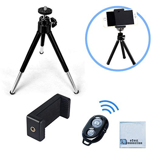 eCostConnection 7" Extendable Mini Tripod + with Universal Smartphone Mount and Bluetooth Wireless Remote Control Camera Shutter for Smartphones & Microfiber Cloth