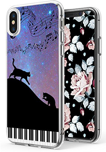 Ecute Clear Flexible Side Style Hard Back Case Compatible with iPhone Xs (2018)/X (2017)- Small Love Cats and Music Note