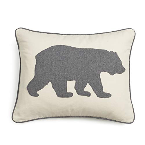 Eddie Bauer | Home Collection | 100% Cotton Twill Signature Bear Design Decorative Pillow, Zipper Closure, Easy Care Machine Washable, 16" x 20", Grey