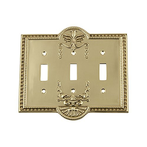 Nostalgic Warehouse 719928 Meadows Switch Plate with Triple Toggle, Polished Brass