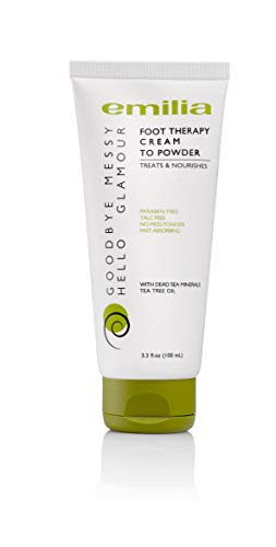 Emilia Hydrating Foot Therapy Cream To Powder  Intensive Dead Sea Foot Cream With Tea Tree Natural Foot Repair Cream  Cooling And Deodorizing Foot Lotion For Dry Cracked Feet - 3.3 fl oz (100 ml)