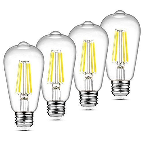 Dimmable Vintage LED Edison Bulbs, 6W, Equivalent 60W, Bright Daylight White 2700K, ST58 Antique LED Filament Bulbs, E26 Medium Base, Clear Glass, Pack of 4