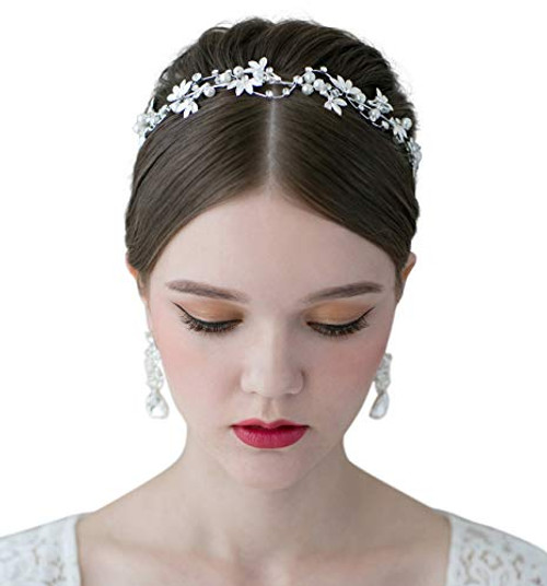 SWEETV Bridal Pearl Headband Silver-Leaf Crystal Bridal Headpiece Wedding Hair Accessories Jewelry Tiara for Women SWEETV Bridal Pearl Headband Silver-Leaf Crystal Bridal Headpiece Wedding Hair Accessories Jewelry Tiara for Women