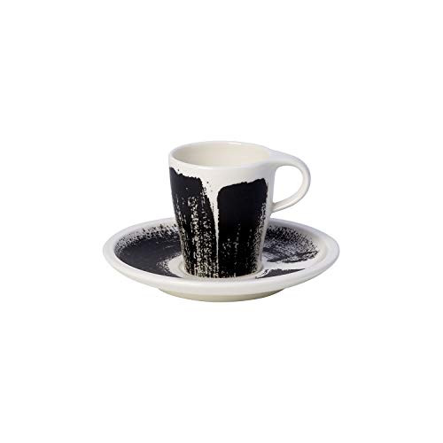 Villeroy & Boch Coffee Passion Awake Espresso Cup & Saucer Set, 3 oz, Premium Porcelain, Black / White