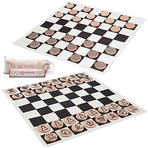 VIVVLY Giant Checkers Game for Kids and Adults. The Only Jumbo Checkers Board Game for Adults and Kids Designed for Giant Chess, Indoor Outdoor Checkers, Tic Tac Toe and a MEGA Tic Tac Toe Game.