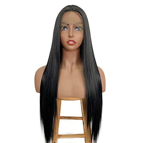 ALICE Lace Front Black Wig for Women, 22" Long Yaki Straight Middle Part Synthetic Wig, Pre Plucked with Natural Hairline and Baby Hair ALICE Lace Front Black Wig for Women, 22" Long Yaki Straight Middle Part Synthetic Wig, Pre Plucked with Natural Hairline and Baby Hair