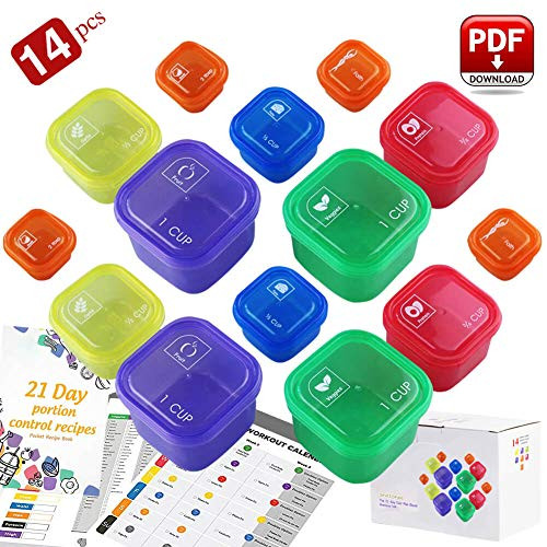 21 Day Fix Containers and Food Plan - Portion Control Container Kit for Weight Loss - Beachbody Portion Containers with Recipe - Double Set (14-Pieces)