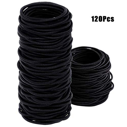 Black Elastic Hair Ties 120 Pcs No Crease Runbber Hair Ties Bands Elastic Ponytail Holders Traceless Hair Ties for Women Thick Hair, Curly hair (Black) Black Elastic Hair Ties 120 Pcs No Crease Runbber Hair Ties Bands Elastic Ponytail Holders Traceless Hair Ties for Women Thick Hair, Curly hair (Black)
