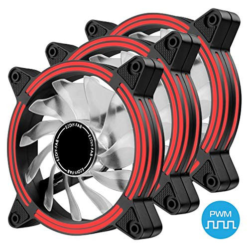 EZDIY-FAB 120mm PWM Red LED Fan, Dual-Frame LED Case Fan for PC Cases, High Airflow Quiet,CPU Coolers, and Radiators,4-Pin-3-Pack