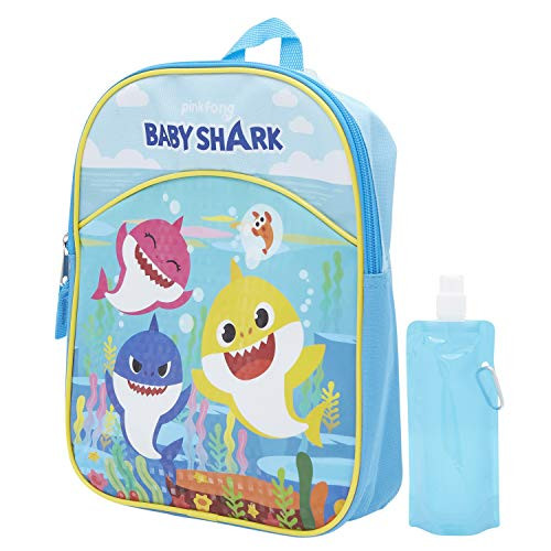 Baby Shark Backpack Combo Set - Baby Shark 3 Piece Mini Backpack Set - Backpack, Water Bottle and Carabina (Baby Shark)