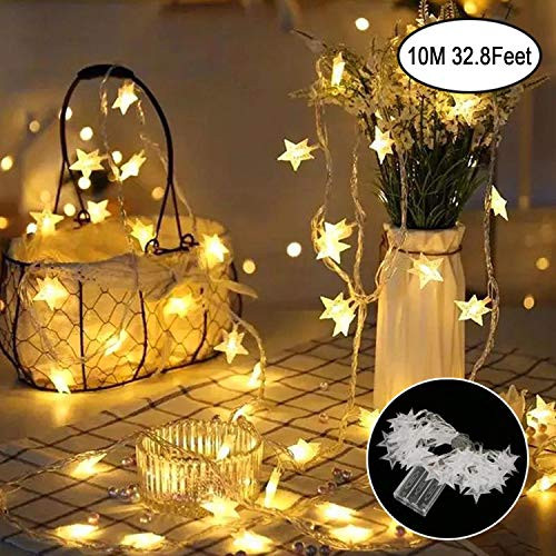 GCQ Star String Lights,Battery Operated LED Twinkle Lights 80pcs LED Indoor Fairy Lights for Patio Wedding Bedroom Princess Castle Play Tents Decoration (32.8 FT Warm White)