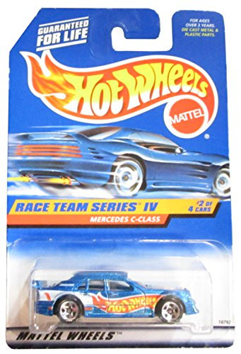 Mattel Hot Wheels 1998 1:64 Scale Race Team Series IV Blue Mercedes C-Class Die Cast Car 2/4