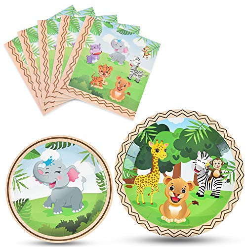 WERNNSAI Zoo Jungle Animals Party Supplies - Wild One Safari Theme Party Tableware for Kids Birthday Baby Shower Disposable Dinner Dessert Plates Luncheon Napkins Serves 16 Guests 48 PCS WERNNSAI Zoo Jungle Animals Party Supplies - Wild One Safari Theme Party Tableware for Kids Birthday Baby Shower Disposable Dinner Dessert Plates Luncheon Napkins Serves 16 Guests 48 PCS