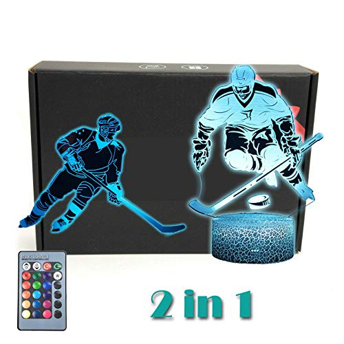 TRIPRO Ice Hockey Player 3D Illusion LED Desk Lamp Night Light with 2 Acrylic Flats & Lighted Base,16 Colors Change, Smart Touch Button & Remote Control,for Ice Hockey Fans Gift