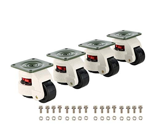 NATGAI 4 Pack Leveling Casters GD-40F Plate Mounted Leveling Caster 110lbs/Per Leveling Caster Wheels Nylon Wheel and NBR Pad(Plate Mounted 110lbs/Per)