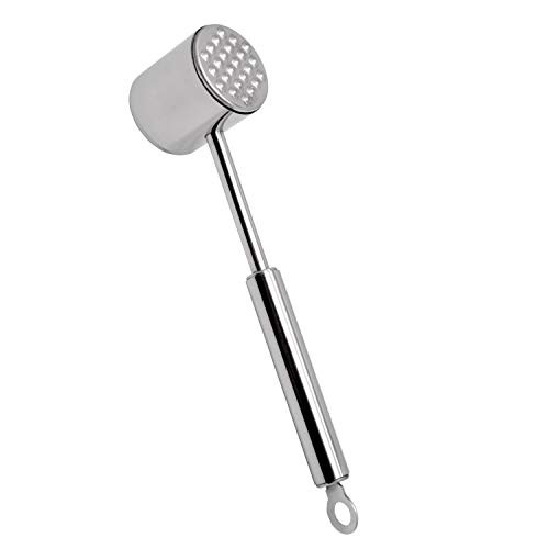 VoiceFly Meat Tenderizer Mallet Tool, Stainless Steel Manual Hammer Pounder for Beef Veal Chicken Steak Lamb, Dishwasher Safe, Sturdy Dual-Sided Kitchen BBQ Meat Hammer, Easy Clean Meat Beater