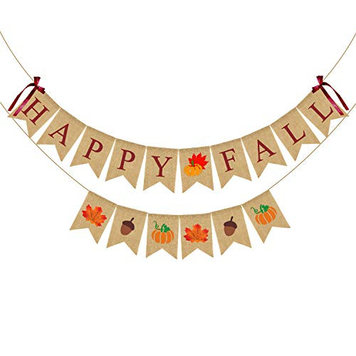 JOZON Happy Fall Burlap Banner Happy Fall Bunting Banner Garland with Pumpkins Maple Leaves Acorn Sign for Autumn Party Decorations Thanksgiving Fall Harvest Decor for Mantle Fireplace Wall JOZON Happy Fall Burlap Banner Happy Fall Bunting Banner Garland with Pumpkins Maple Leaves Acorn Sign for Autumn Party Decorations Thanksgiving Fall Harvest Decor for Mantle Fireplace Wall