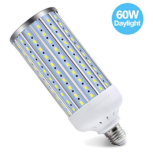 Solarlang LED Corn Light Bulb, 60W, 6500K Daylight White, 5500 Lumen(500W Equivalent) E26/E27 Medium Base, for Indoor Outdoor Large Area Lighting, Garage Factory Warehouse Backyard, Basement