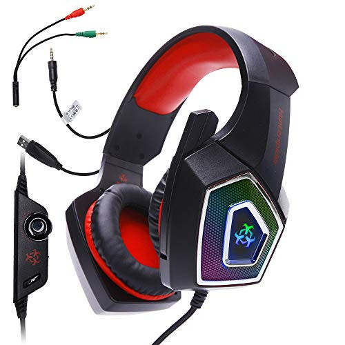 JAEZZIY Gaming Headset Xbox One Headset with 7.1 Surround Sound, PS4 Headset with Noise Canceling Mic & LED Light, Compatible with PC, PS4, Xbox One Controller, Mac, Xbox 360 for Laptops Computers