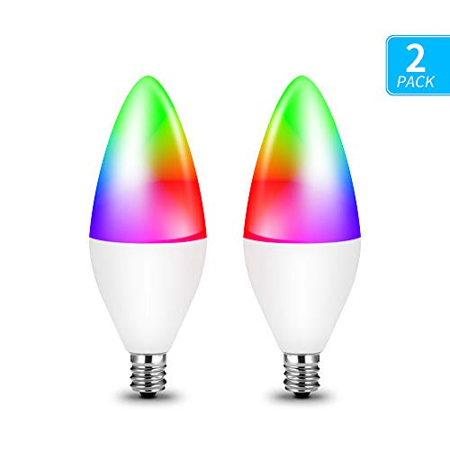 Luntak Smart Light Bulbs E12 Base LED Candelabra Bulbs,Color Changing and Dimmable Smart Light Bulb, Compatible with Alexa Google Home, Timing by Remote Control, 320 lm 35w Equivalent, 2 Pack