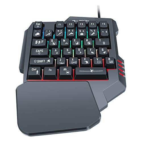 One-Handed Gaming Keyboard Colorful Backlit 35 Keys, Portable Mini Gaming Keypad for PC PS4 Xbox Gamer