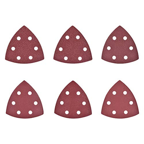 uxcell 60pcs Triangle Detail Sander Sandpaper Sanding Paper Sander Pads Sheet Assorted 6 Hole 60/100/180/320/600/1000 Grits