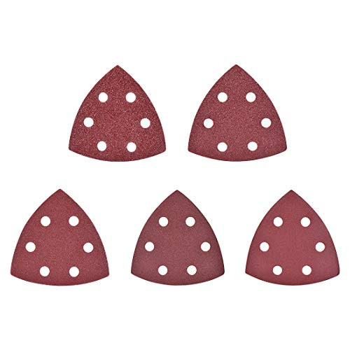 uxcell 25pcs Triangle Detail Sander Sandpaper Sanding Paper Sander Pads Sheet Assorted 6 Hole 40/80/120/180/320 Grits