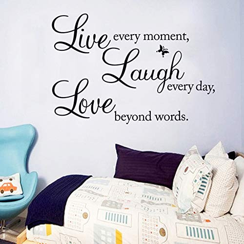 Vinyl Decal Live Every Moment, Laugh Every Day, Love Beyond Words Wall Stickers Motivational Wall Decals,Family Inspirational Wall Stickers Quotes