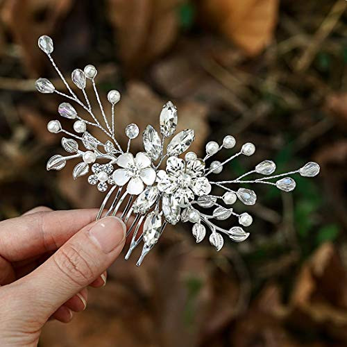 Yean Bride Flower Wedding Hair Comb Leaf Bridal Hair Piece Rhinestone Hair Accessories for Women and Girls (Silver) Yean Bride Flower Wedding Hair Comb Leaf Bridal Hair Piece Rhinestone Hair Accessories for Women and Girls (Silver)