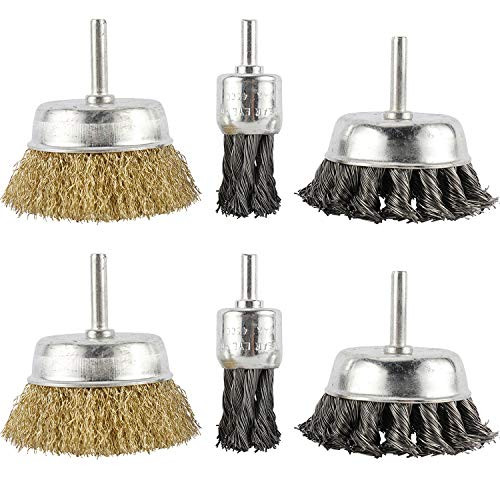 Toolly 6 Pack Wire Wheels Brush, 3 Inch Knotted and Plated Crimped and 1-Inch Carbon Knot Wire End Brush, Cup Wire Wheels Brush Set