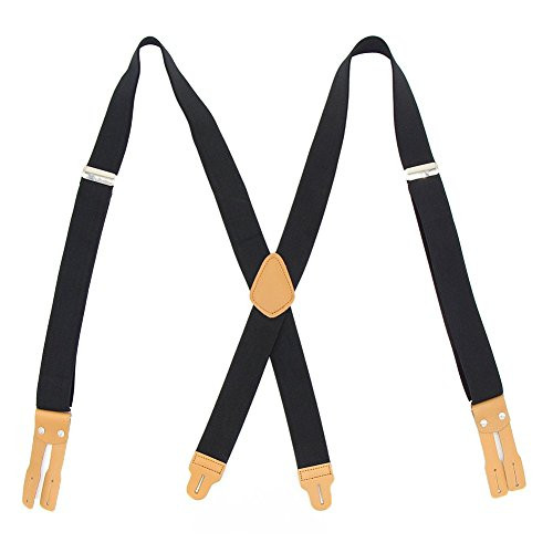 Suspenders for Men Big and Tall Heavy Duty Leather Button End Adjustable Elastic X Back Tuxedo Suspenders Mens Fashion Pants Braces Black