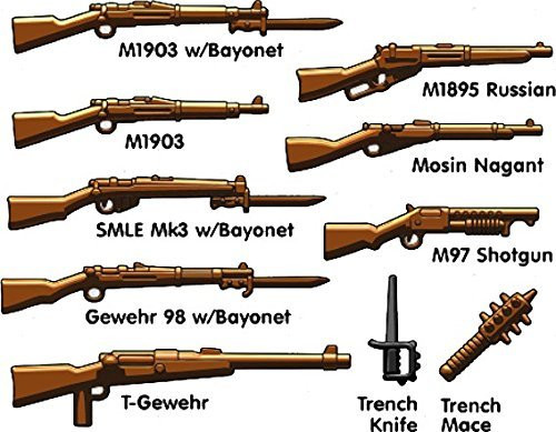 BrickArms WWI Trench Pack for Minifigures- Lego Compatible Weapons- 10 pcs