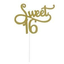 Gold Glitter Sweet 16 Cake Topper 16th Birthday Cake Topper For Sweet 16 Party Themes Decoration Supplies