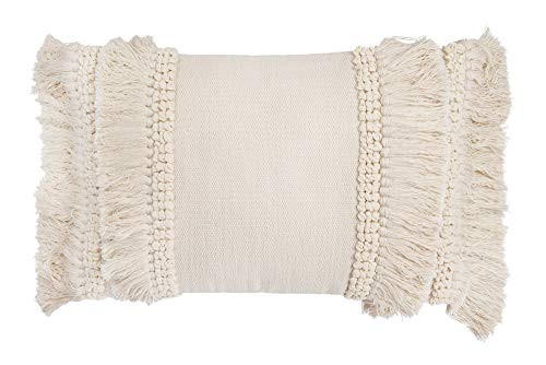 Creative Co-op Cream Cotton & Chenille Woven Lumbar Long Fringe Pillows