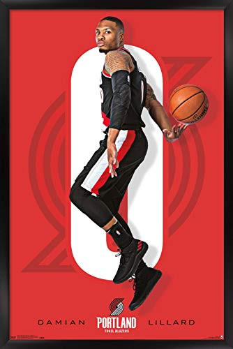 Trends International NBA Portland Trail Blazer - Damian Lillard Wall Poster, 14.725" x 22.375", Black Framed Version