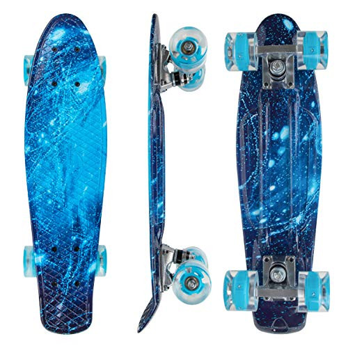 Nattork Skateboards Complete 22 Inch Mini Cruiser Retro Skateboard with Colorful Light Up Wheels for Kids Girls Boys Beginners