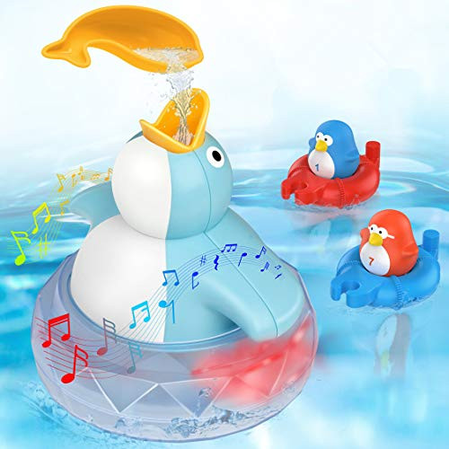 Bath Toys for Toddlers Bathtub Toy Kids Babies 1 2 3 4 Years Old Boys and Girls, 1 Floating Penguin with Music and LED light, 2 Squirting Cute Penguins Toy Baby Bath Toy Birthday Gift Ideal Color Box