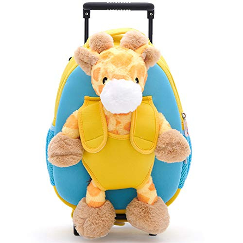 Funday Kids Backpack with Removable Wheels - Little Kids Luggage Backpack with Animal Toy for Toddler Boys and Girls (Giraffe)