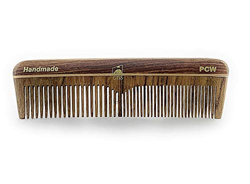 GBS Natural Wood Handmade Pocket Beard and Hair Comb - Comb 5" Coarse/Fine Teeth. Easy Styling & Grooming Combo for All Hair Types