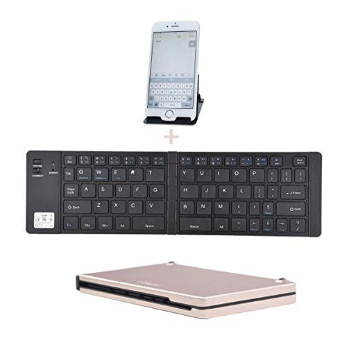 Foldable Keyboard Bluetooth,Geyes Wireless Portable Bluetooth Keyboard with Stand Holder,Pocket Size Ultra Slim Aluminum Alloy Folding Keyboard for iPad,iPhone, Laptops and Smartphones (Gold)
