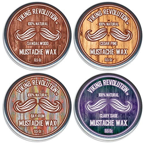 Mustache Wax 4 Variety Pack - Beard & Moustache Wax for Men - Strong Hold Helps Train Tame & Style- Sandalwood, Clary Sage, Cedar Pine, Bay Rum Styles