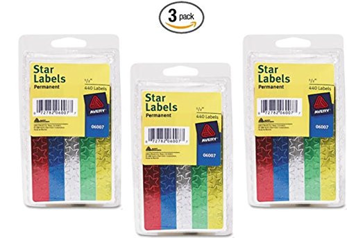 Avery Assorted Foil Star Labels 6007, 1/2" Diameter, Pack of 440, Sold As 3 Packs